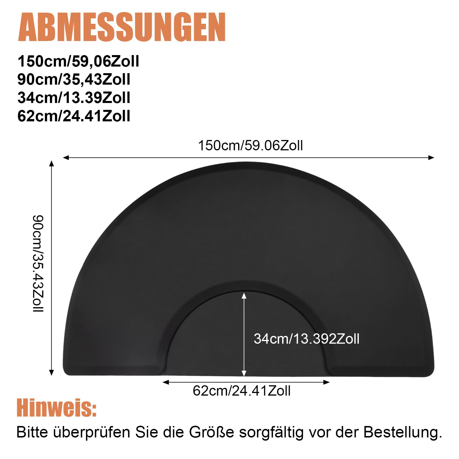 Salon Bodenmatte Anti-Ermüdung Barber Shop Stuhl Matte für Stuhl Basis Friseur Schönheit Boden Matten Büro Komfort Bodenmatte 3ft x 5ft(Semi-Circle)