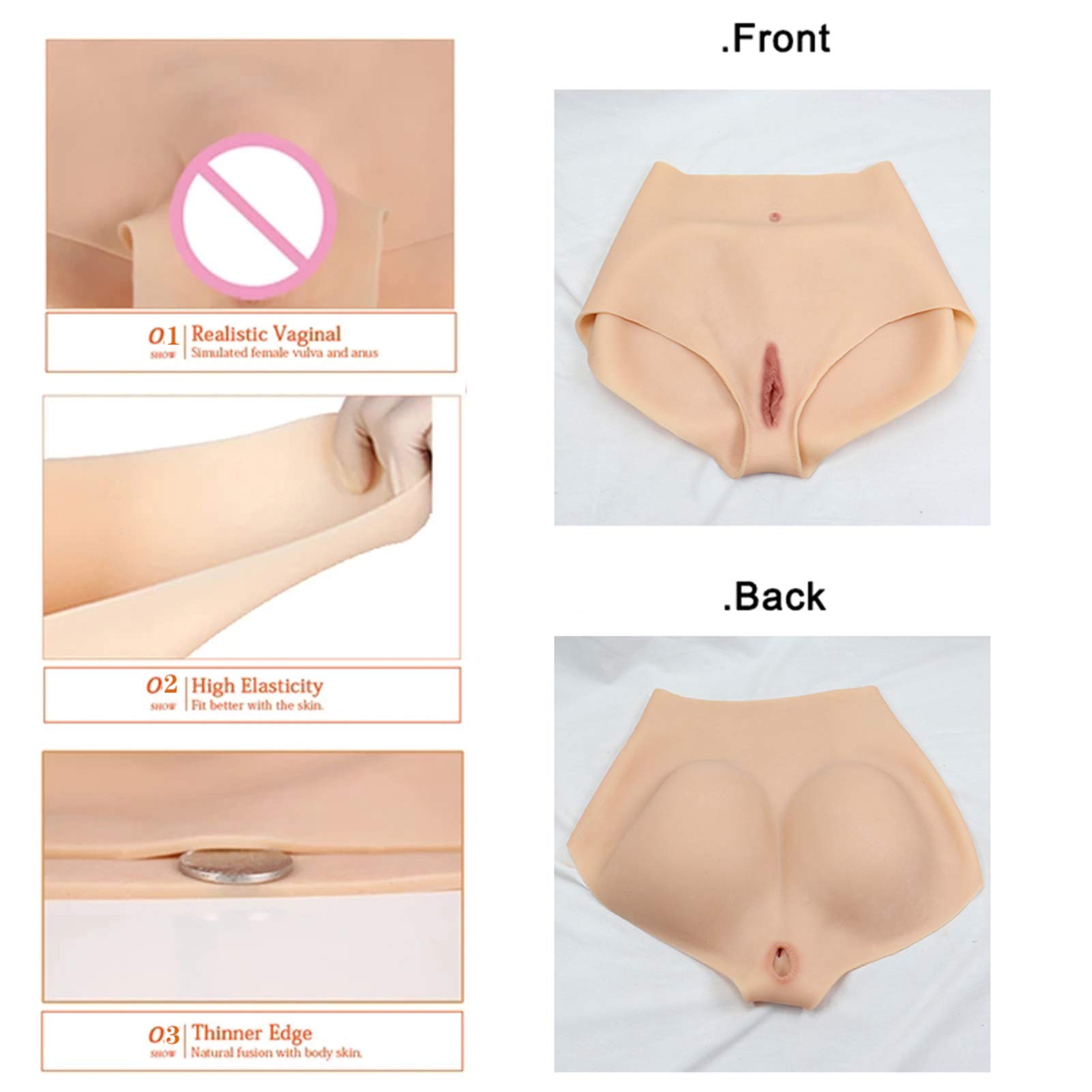 Crossdresser Fake Silicone Vagina Bragas con catéter, pantalones HIP MEJORADOR-HIDEGUSTING BREVES DE GAFF, DISFISE A prueba de agua Panty Fake for Crossdresser Transgender Papel Playing,Blanco,Basic