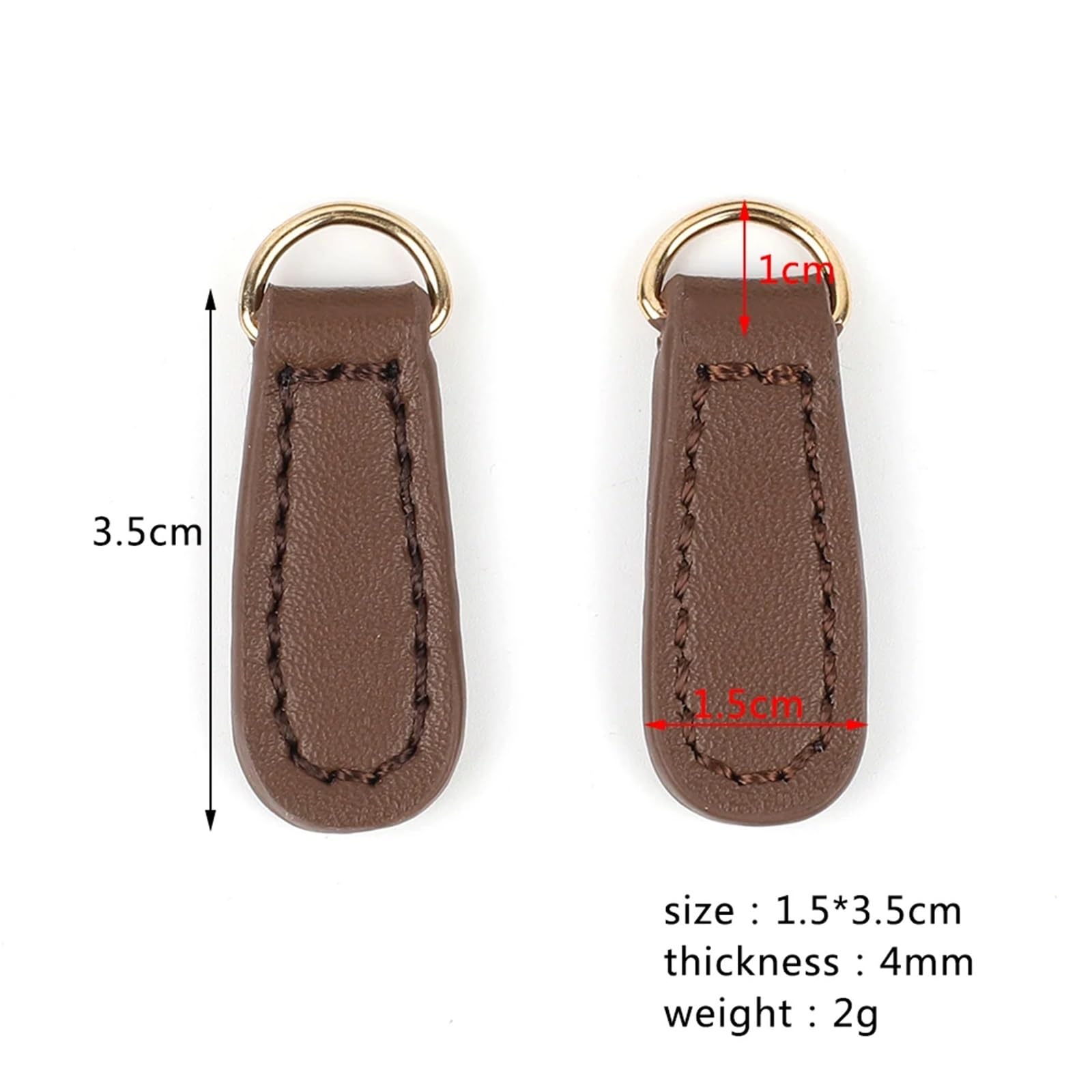 Tiradores de cremallera, 50 unidades, de piel auténtica, con cremallera, fijadores de cabeza, deslizadores de cremallera, reparación de mochilas, accesorios de costura (café)