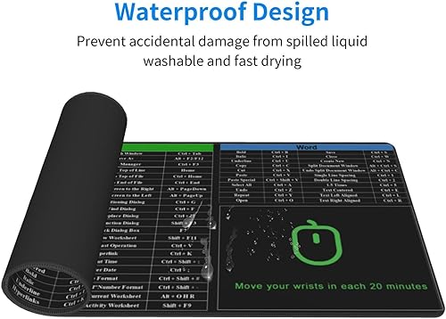 Miniatura 6 de Alfombrilla de mouse XL extendida para computadora, oficina, Power Point, Excel, Word, teclas de acceso directo, base de goma antideslizante, borde
