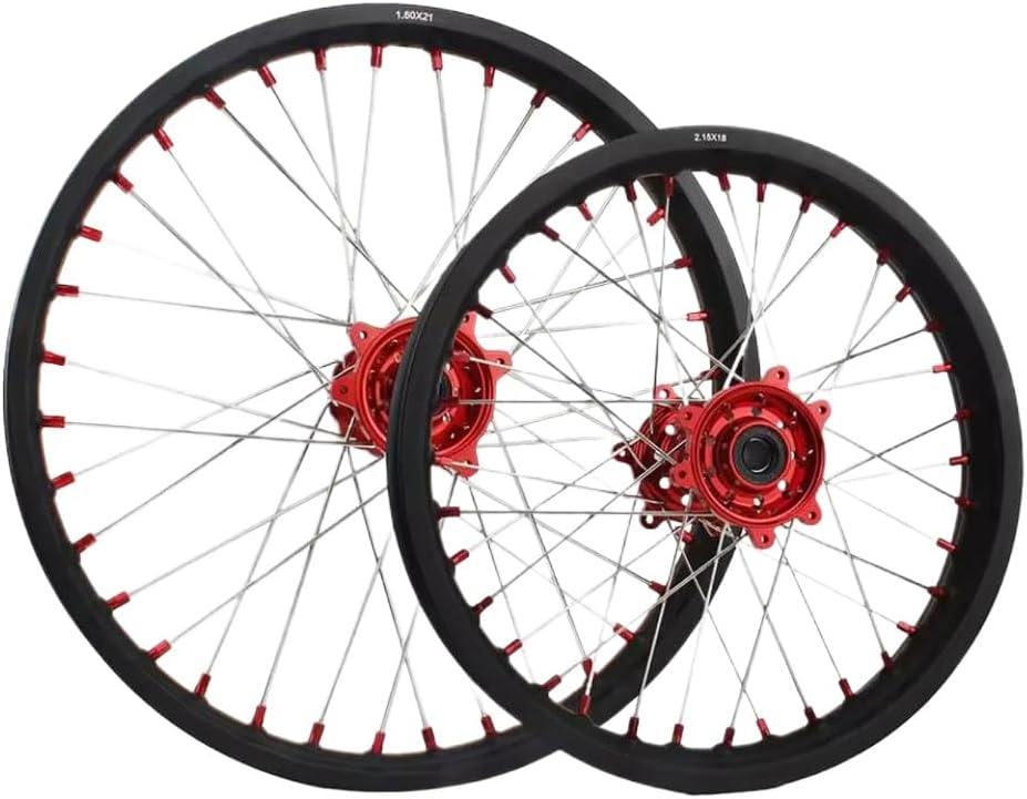 Rims Set for Bikes and Motocross – Front 21×1.6 Inch, Rear 18×2.15 Inch – Compatible with Select Models(Red)