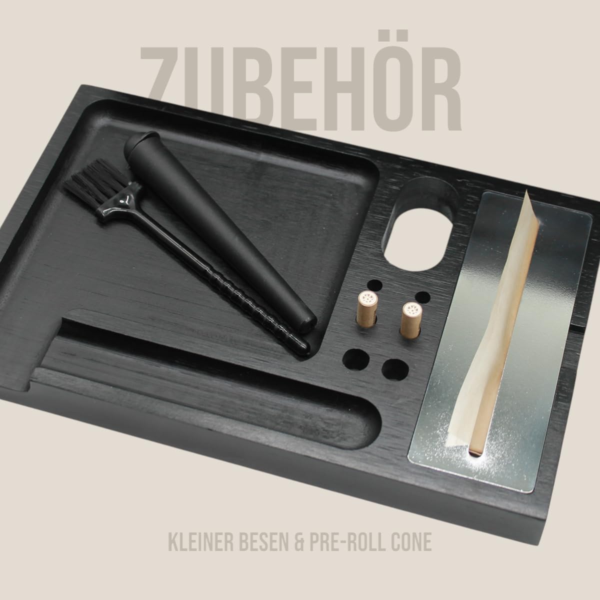 Stash Box aus Bambusholz mit Zahlenschloss | 4-teiliger Premium Grinder aus Metall mit Rolling Tray Set, Paper Spender und zwei geruchsdichte Glasbehälter
