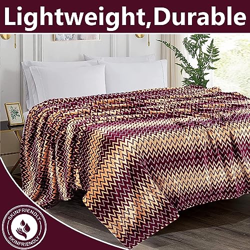 Image of Amazon Brand - Umi Premium Plush AC Blanket - Lightweight Luxurious Soft Zigzag Flannel Blanket, Super Soft Cozy and Comfy for Couch - (Single - 139 x 228 CM, Cream & Maroon)| TC - 200