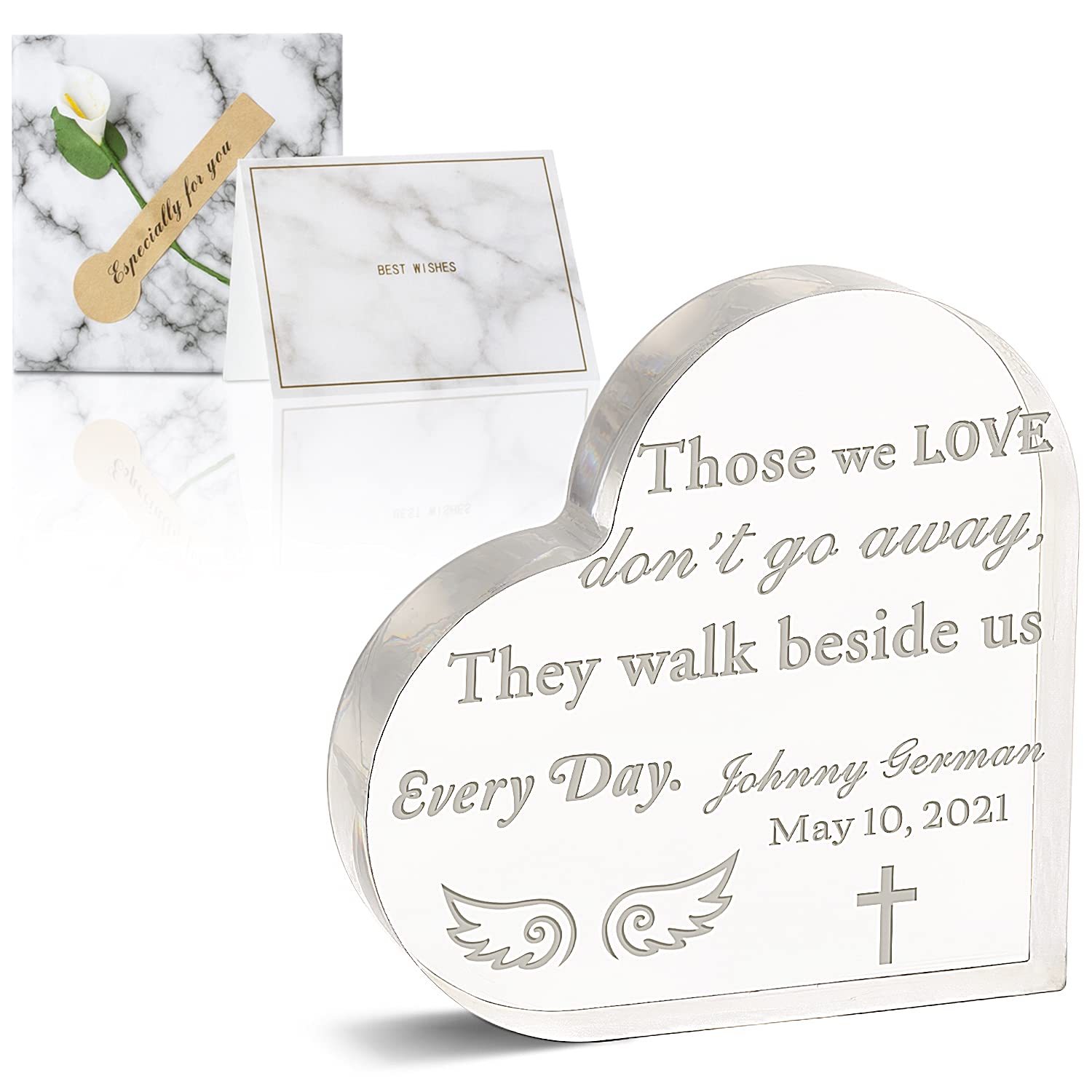 Personalized Sympathy Gift Loss Loved One, Loss Husband, Loss Sister, Loss Brother, Loss Friend, Those We Love Don’t Go Away. They Walk Beside Us Every Day - -Acrylic Crystal Heart