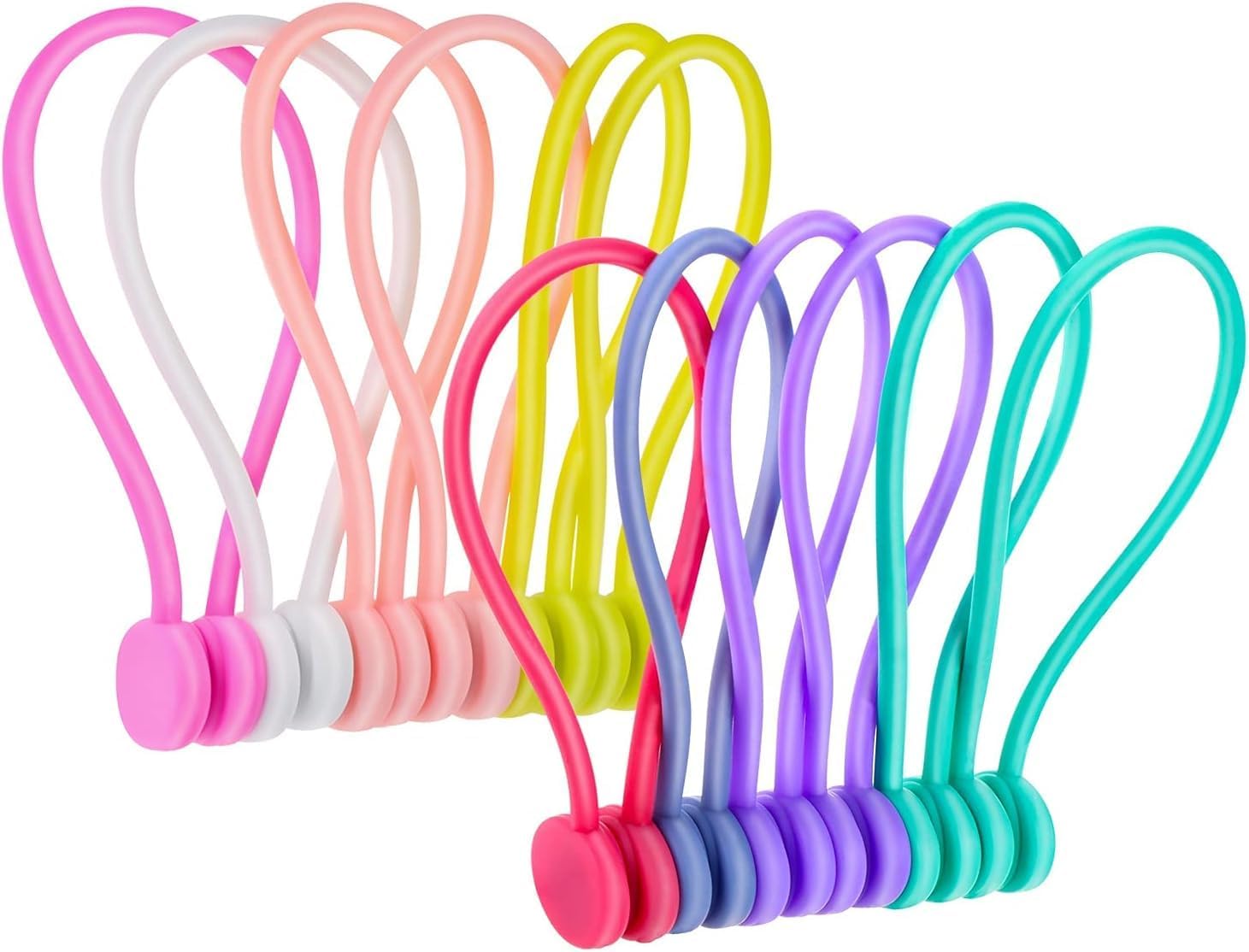 Magnetic Cords Organizers, FGSAEOR Reusable Silicone Twist Cable Ties for Bundling and Organizing, Holding Stuff, Book Markers, Fridge Magnets, Cable Manager Keeper Wrap Straps Clips (12 Pack)