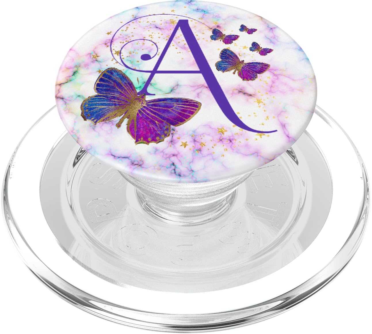 Purple Butterfly Letter A Initial Personalized Monogram PopSockets PopGrip for MagSafe