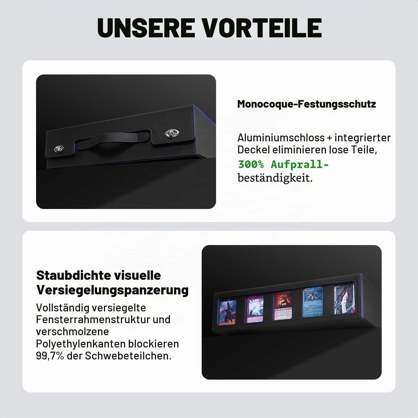 ZLCA Sammelkarten-Aufbewahrungsbox 5-reihig mit Griff, MTG-Aufbewahrungsbox für 3900+ Karten mit Commander-Display, Top-Loader-Organizer-Etui für TCG PTCG Sportkarten (Schwarz&Blau)