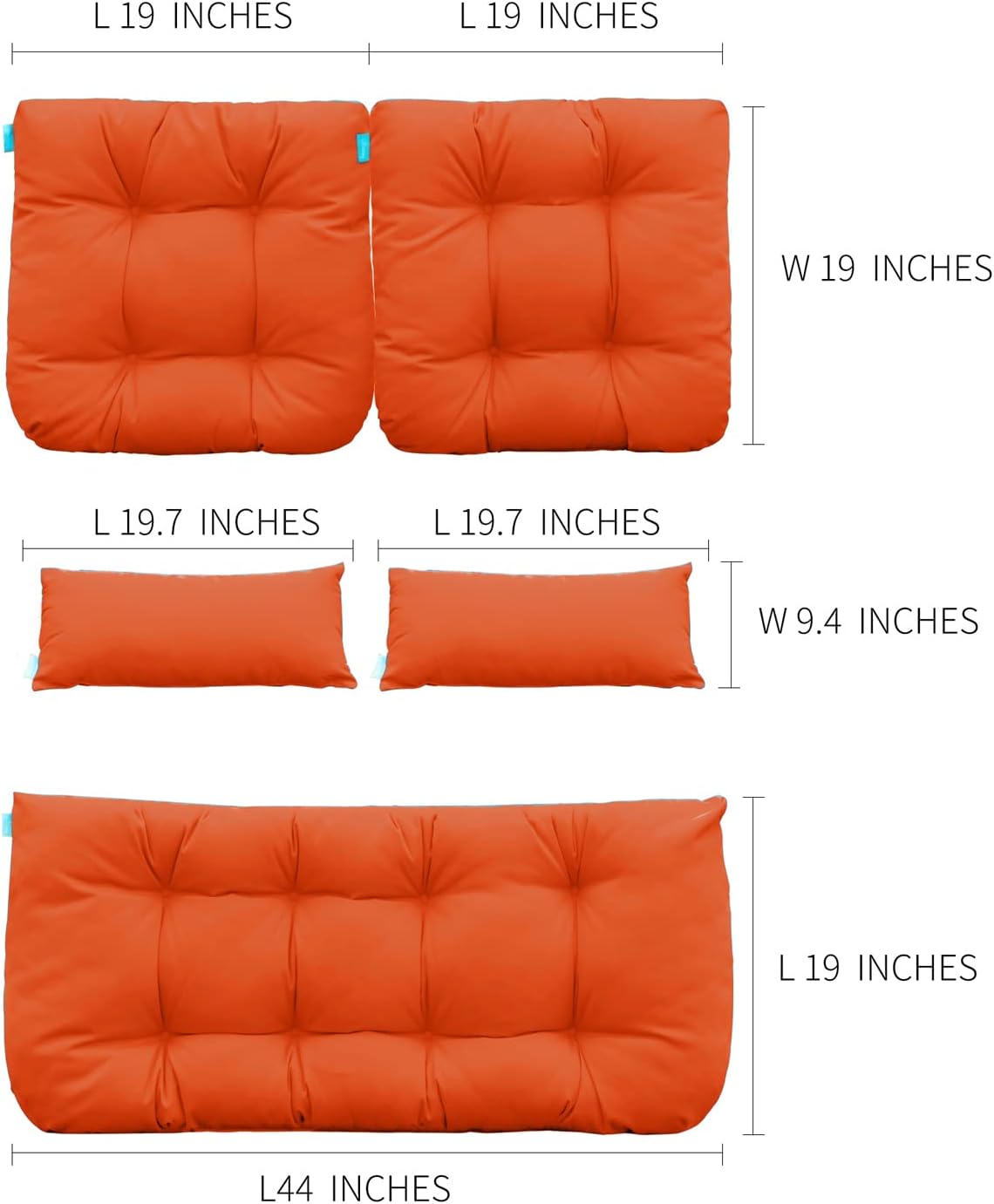 QILLOWAY Outdoor Patio Wicker Seat Cushions Group Loveseat/Two U-Shape/Two Lumbar Pillows for Patio Furniture,Wicker Loveseat,Bench,Porch,Settee of 5 (Orange)