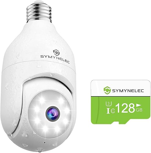 Miniatura 1 de Cámara de seguridad con bombilla para exteriores, resistente a la intemperie con tarjeta TF de 128 GB, 2K 4MP 2.4 GHz, inalámbrico, WiFi, toma de