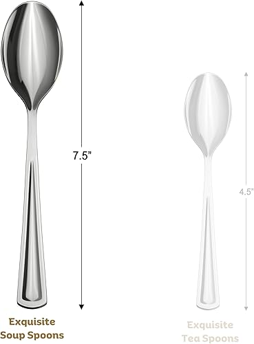 Miniatura 2 de Exquisite Cucharas de plástico plateadas resistentes, 120 piezas de cubiertos de plástico plateado, juego de cubiertos desechables para fiestas y