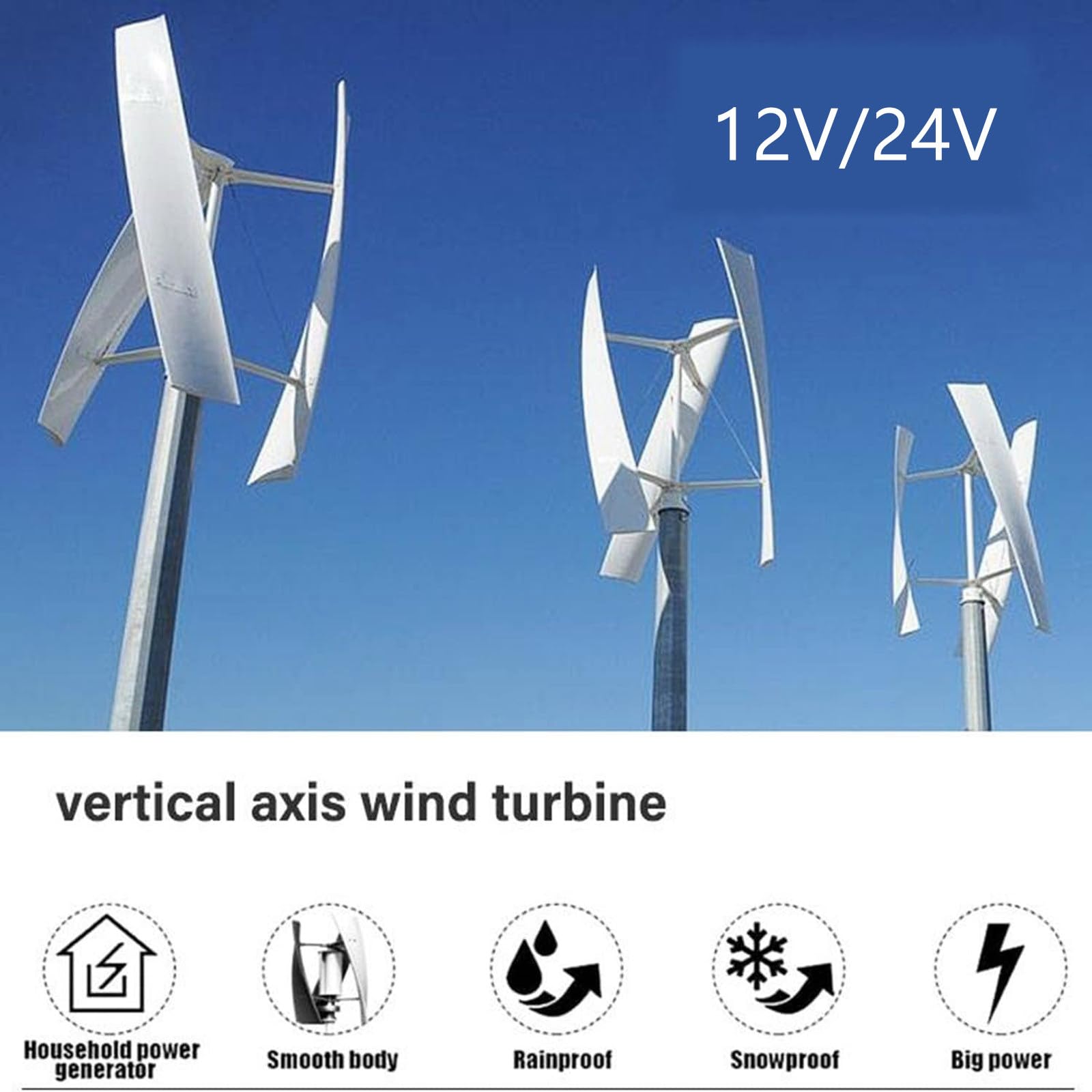 Aerogenerador Vertical Portátil De 12 V Y 3000 W con 3 Aspas para Generación De Energía En El Hogar, Caravanas Y Exteriores.