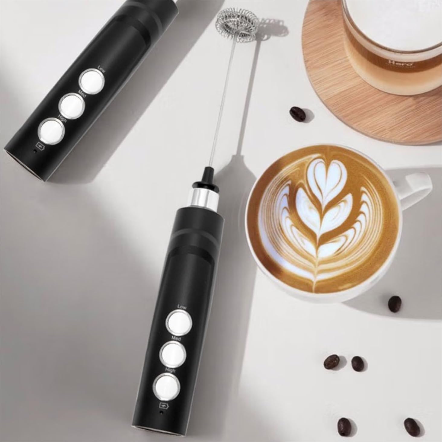Spieniacz do Mleka Cappuccino Elektryczny Spieniacz Do Mleka Ręczne Narzędzia Kuchenne Pij Spieniacz Mikser Ze Stali Nierdzewnej Spieniacz do Latte(White)