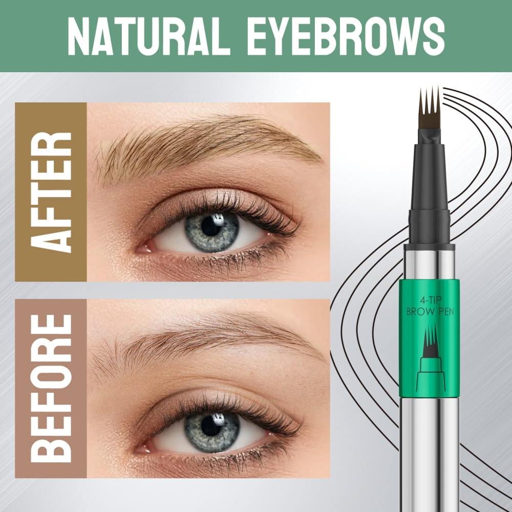 4 Fork Tip Eyebrow Pen, Waterproof Brow Pencil with Ultra-Fine Tips, Smudge-Proof & Sweatproof, Natural Hair-Like Strokes - Image 3