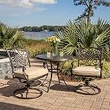 Hanover TRADITIONS3PCSW Traditions 3-Piece Aluminum Rust-Free Outdoor Patio Bistro Set with 2 Swivel Rocker Chairs, Tan Cushions and Cast-Top Round Table