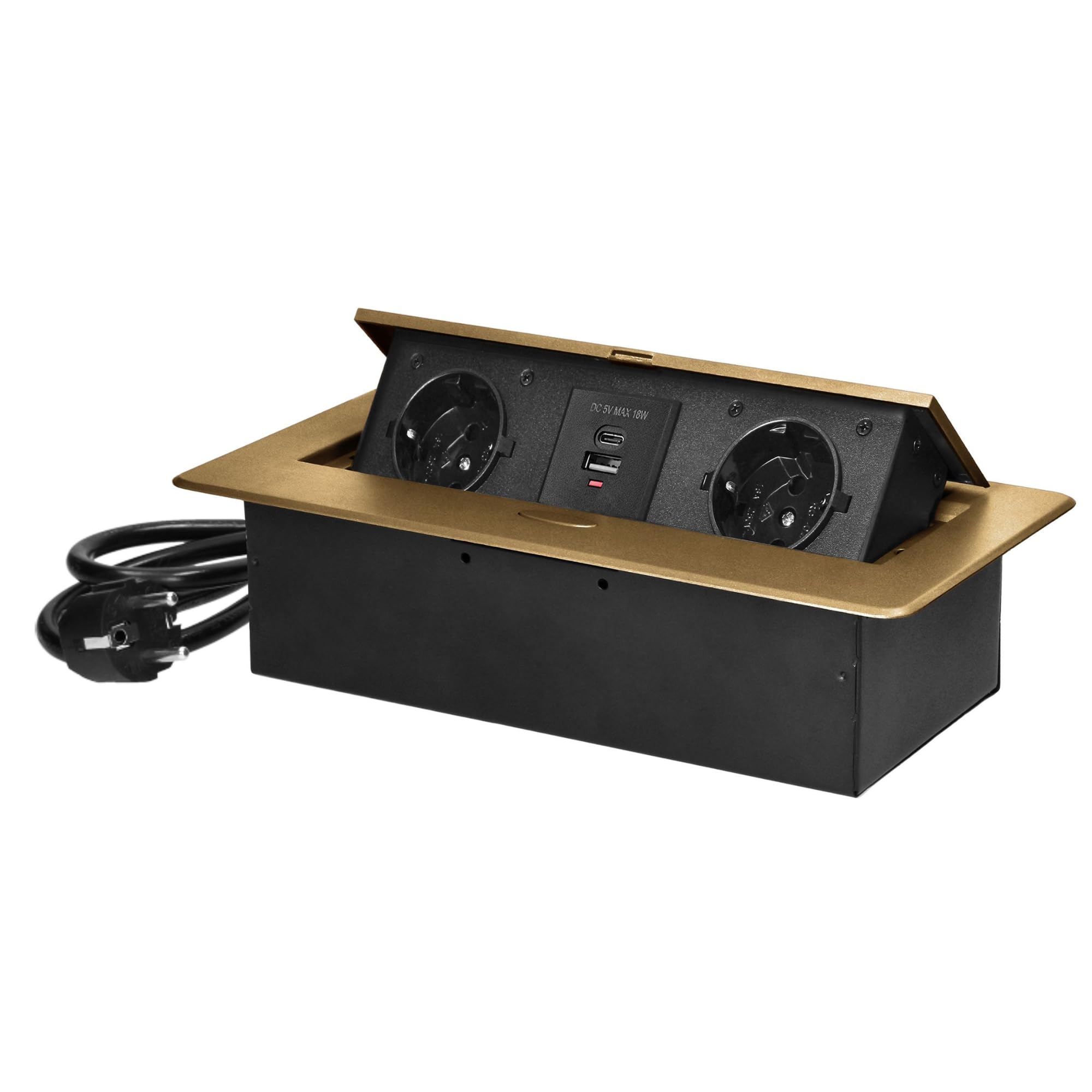 Schreibtisch Steckdose Tischsteckdose Versenkbar Modern Steckdose Versenkbar mit Flachem Rand mit Stromkabel 1,5 und 2x USB-Ladegerät (Typ A und C; 3,6A)