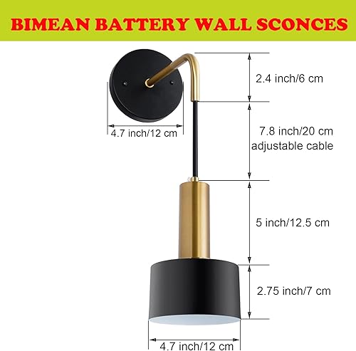 Miniatura 2 de BIMEAN Battery Operated Wall Sconce Set of 2 Easy to Install Not Wires USB Rechargeable Battery with Remote Control Chandelier Dimmable Wall Lamp