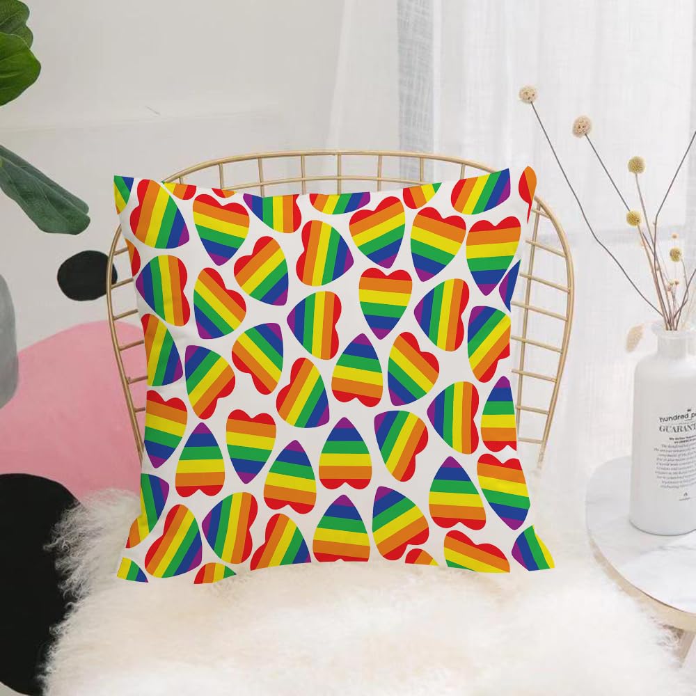 HYOSXW Cushion Cover,Throw Pillow Case Home Decorative for Living Room Bedroom Sofa Chair 16X16 Inch,Pride Decorations, Sweet Heart Shapes in LGBT Colors Striped Design Homosexuali,Pillowcase 40X40cm