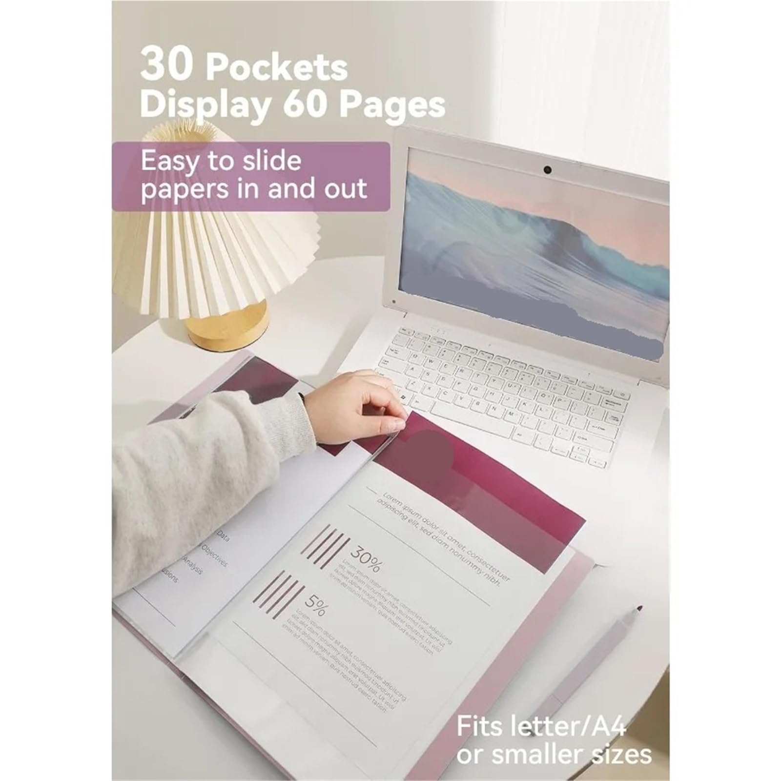 2 Pastell-Ordner mit durchsichtigen Kunststoffhüllen, 30 Taschen, 60 Seiten, Portfolio-Präsentationsordner for Dokumente, Rezepte Für Mappe Portfolio