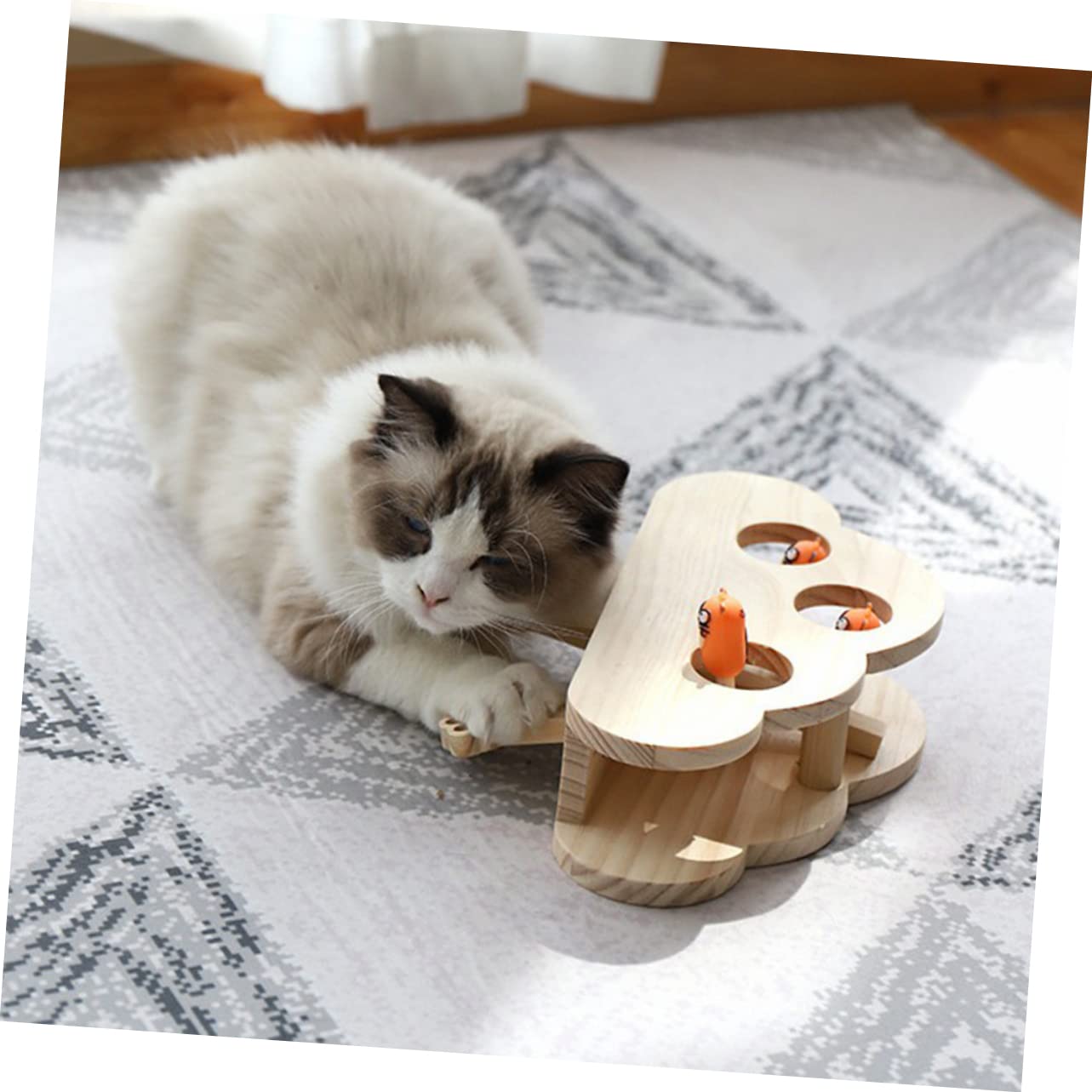 BESTonZON Interaktives Katzenspielzeug Holz Mäuseform Edukatives Kratzspielzeug mit Catnip Fach Leichtes Langlebiges Pet Toy für Wohnungskatzen Kreatives Beschäftigungsspiel Zufällige Farbe
