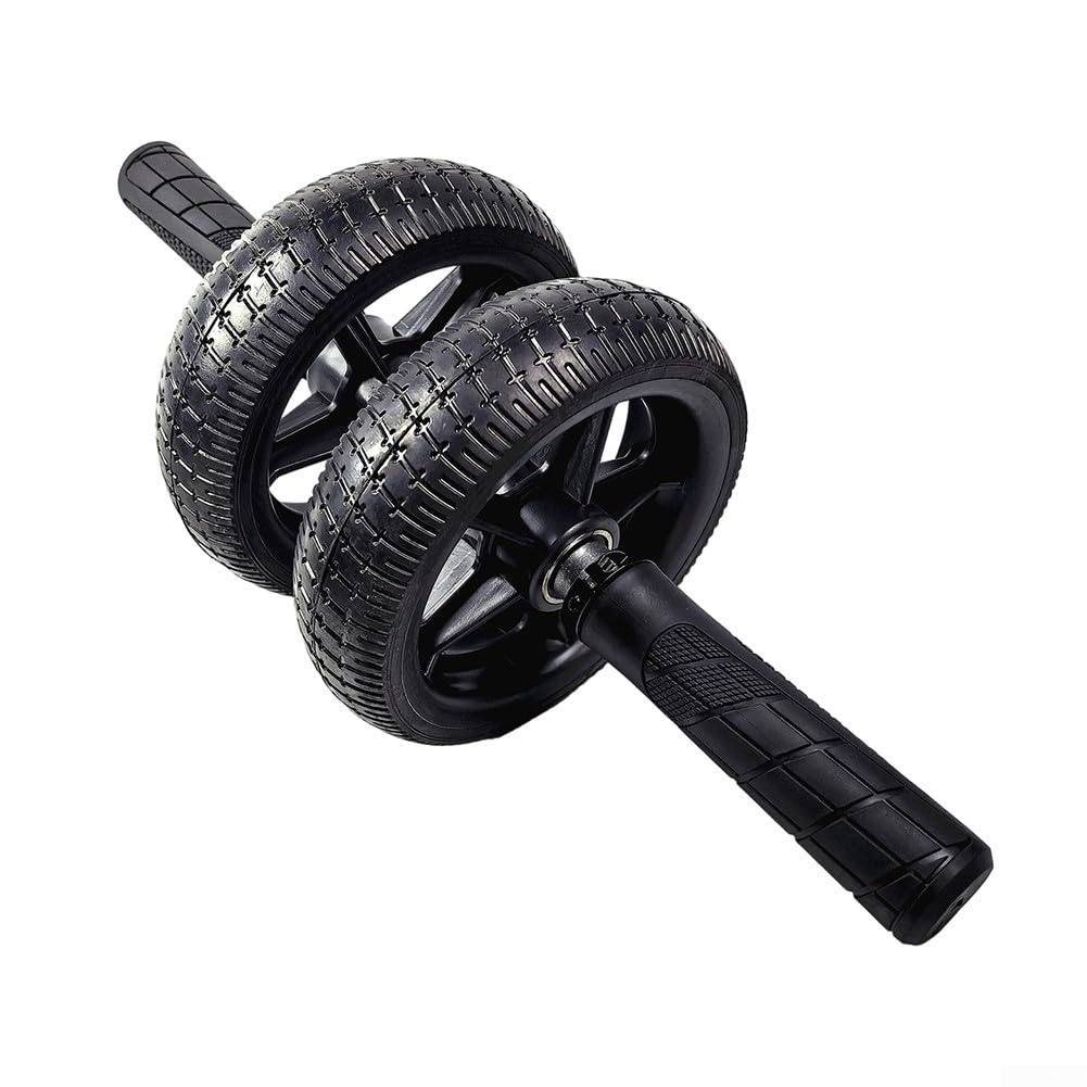 Rodillo de abdominales sin rebote de doble rueda para gimnasio en casa, equipo de ejercicio abdominal estable con neumáticos de goma, 17 cm