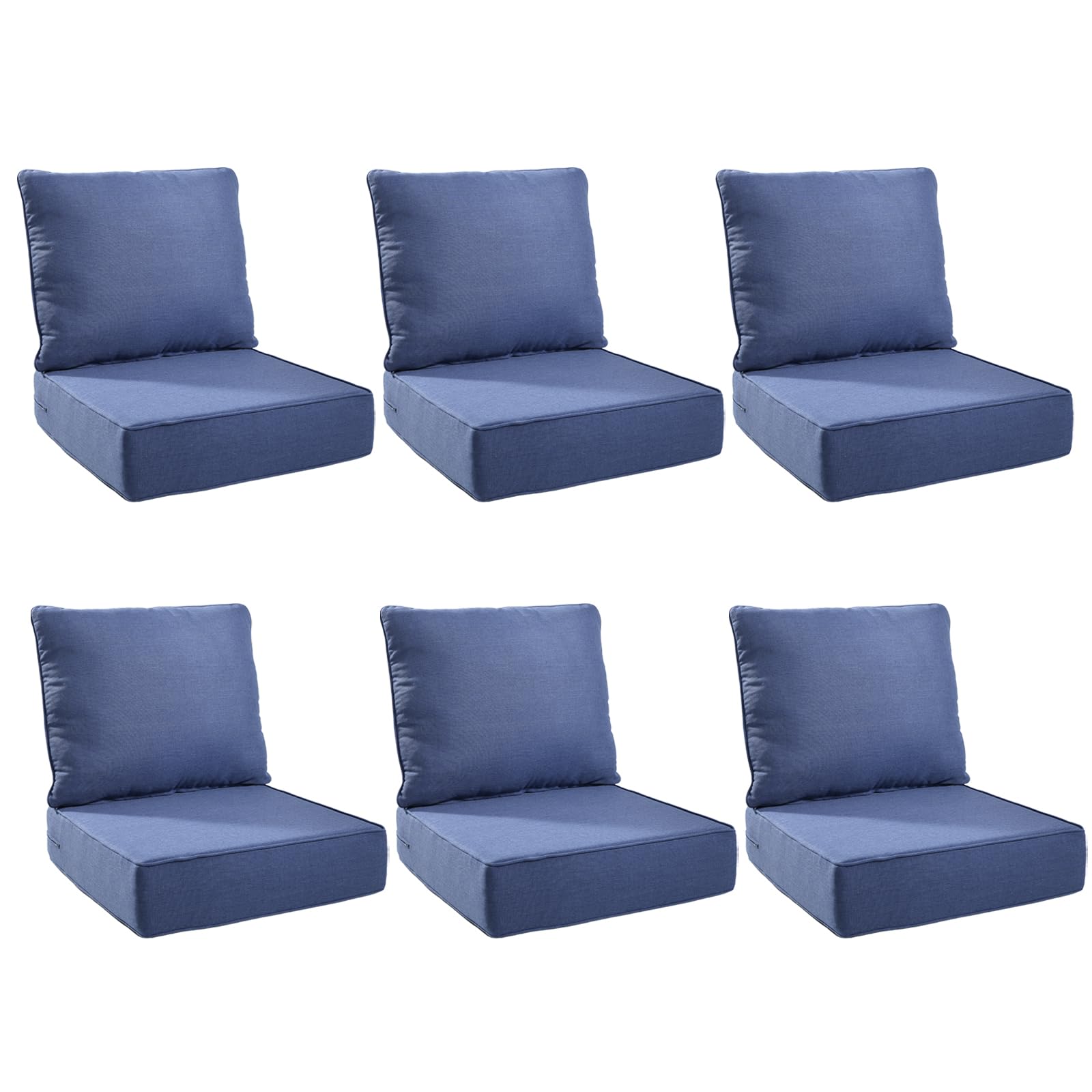 Outdoor Cushion Set for Patio Furniture, UV Resistant, Water Resistant - 6 Inch Thick Foam Garden Cushions– 24x24 Inch Patio Seat Covers for Chair/Sofa/Couch | Blue | 6-Pack |