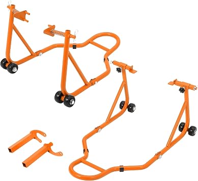 Motorcycle Stand Lift, 850lbs Front Rear Stand Lift Stand, Universal Paddock Lift Stand, Front Wheel Fork Stand, Rear U+L Fork Swingarm Spool Stand, for Parking, Maintenance, Cleaning