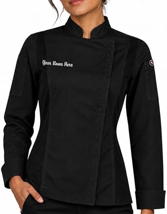 ChefsCloset Personalized Womens Long Sleeve Embroidered Zipper Chef Coat
