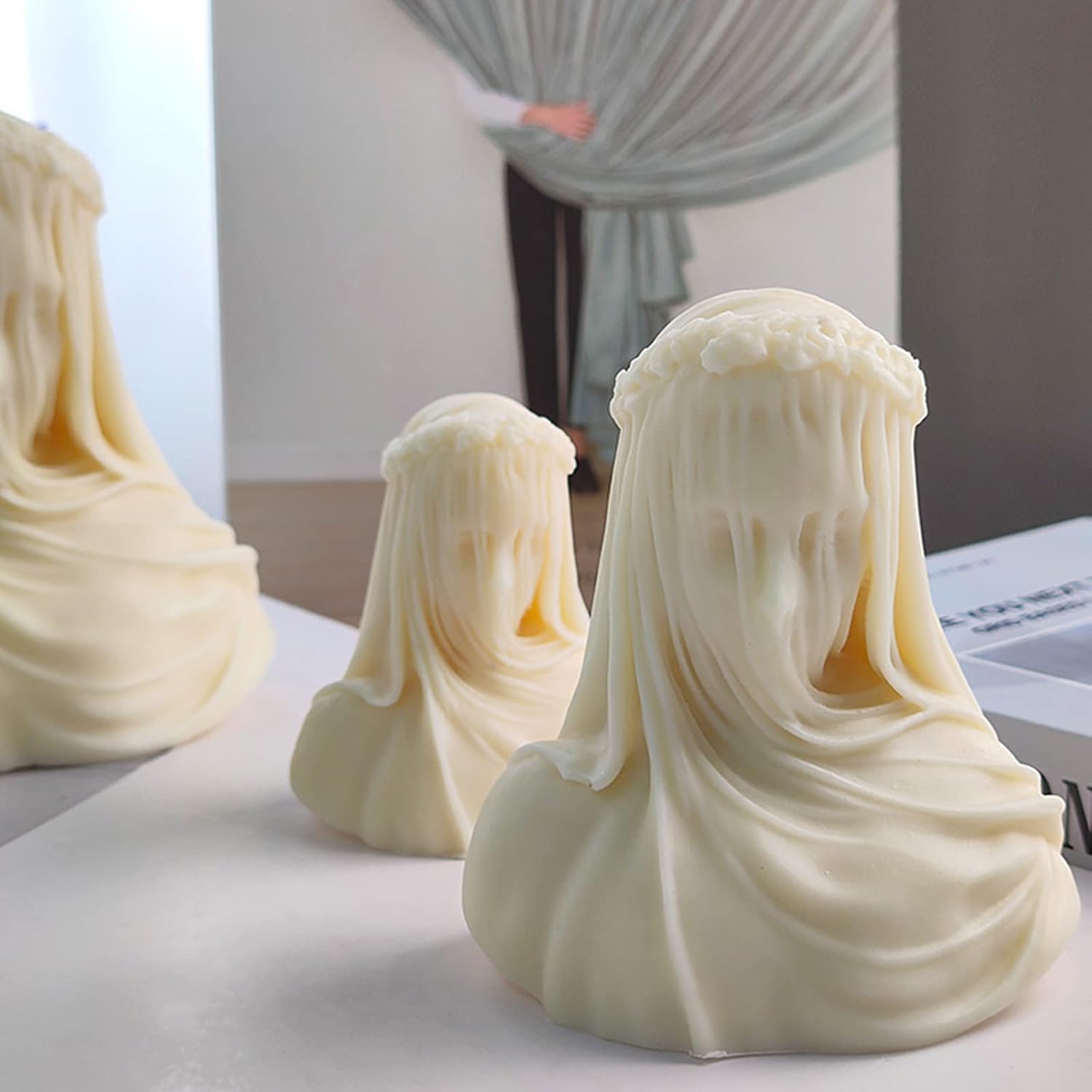 Veiled Lady Candle Mold, Silicone Female Bust Maiden Sculpture Statue Mold DIY Hand Soap Making Resin Molds Clay Plaster Craft Mould (L), Pink, MSNS-188