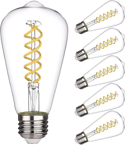 Miniatura 11 de Paquete de 6 bombillas Edison ST19 ST58, bombillas LED vintage, blanco suave de 2700 K, bombilla de filamento LED en espiral flexible antiguo,