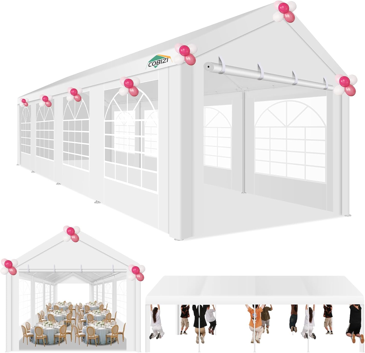 White Heavy Duty 10x30ft Party Tent with Removable Sidewalls