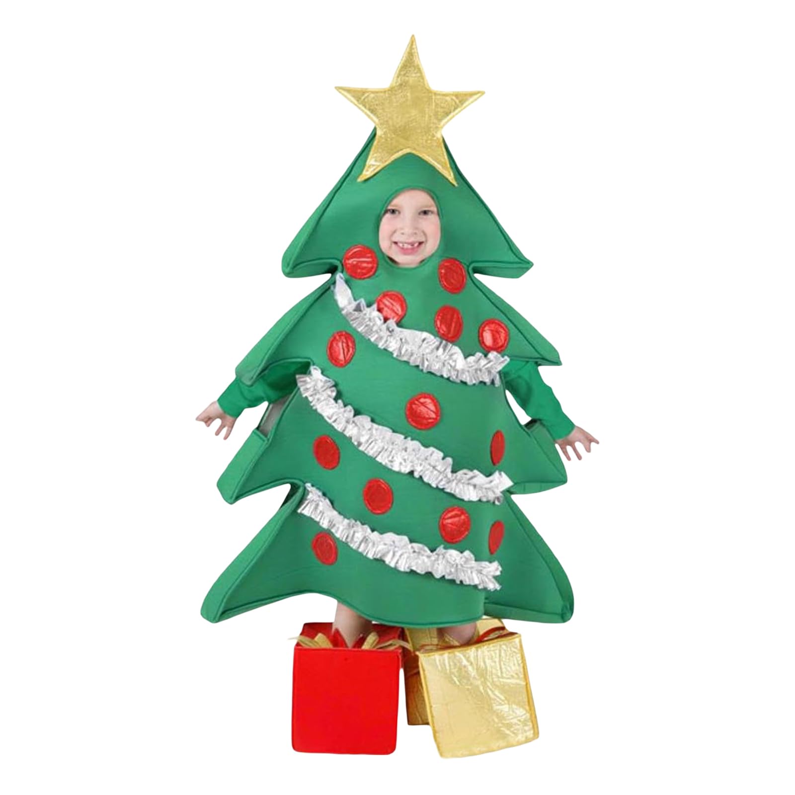 WWAYBEI Christmas Tree Costume Kids Green Christmas Tree Dress with Present Shoes Covers for Cosplay Role-Playing Party Fancy Dress Outfit (Green