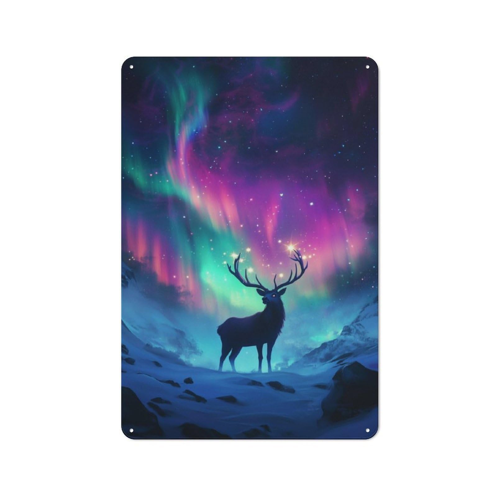 Junmoney Magical Aurora Deer Nature For Café Or Restaurant, Vintage Metal Sign 30X20cm, For Vintage Wall Decor Fans, For Cafés, Pubs And Restaurants