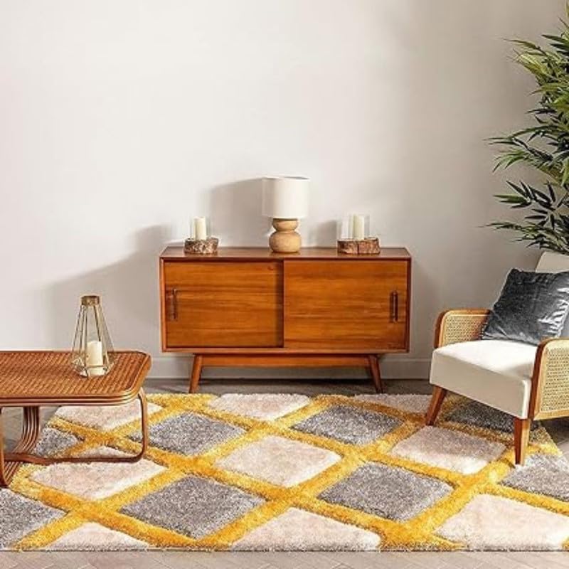 Image of Shaggy Carpet for Home 9X12 FEET Ultra-Soft, Thick, and Stylish Shag Texture Ideal for Living Room, Bedroom, or Office - Easy to Clean and Perfect (Yellow)