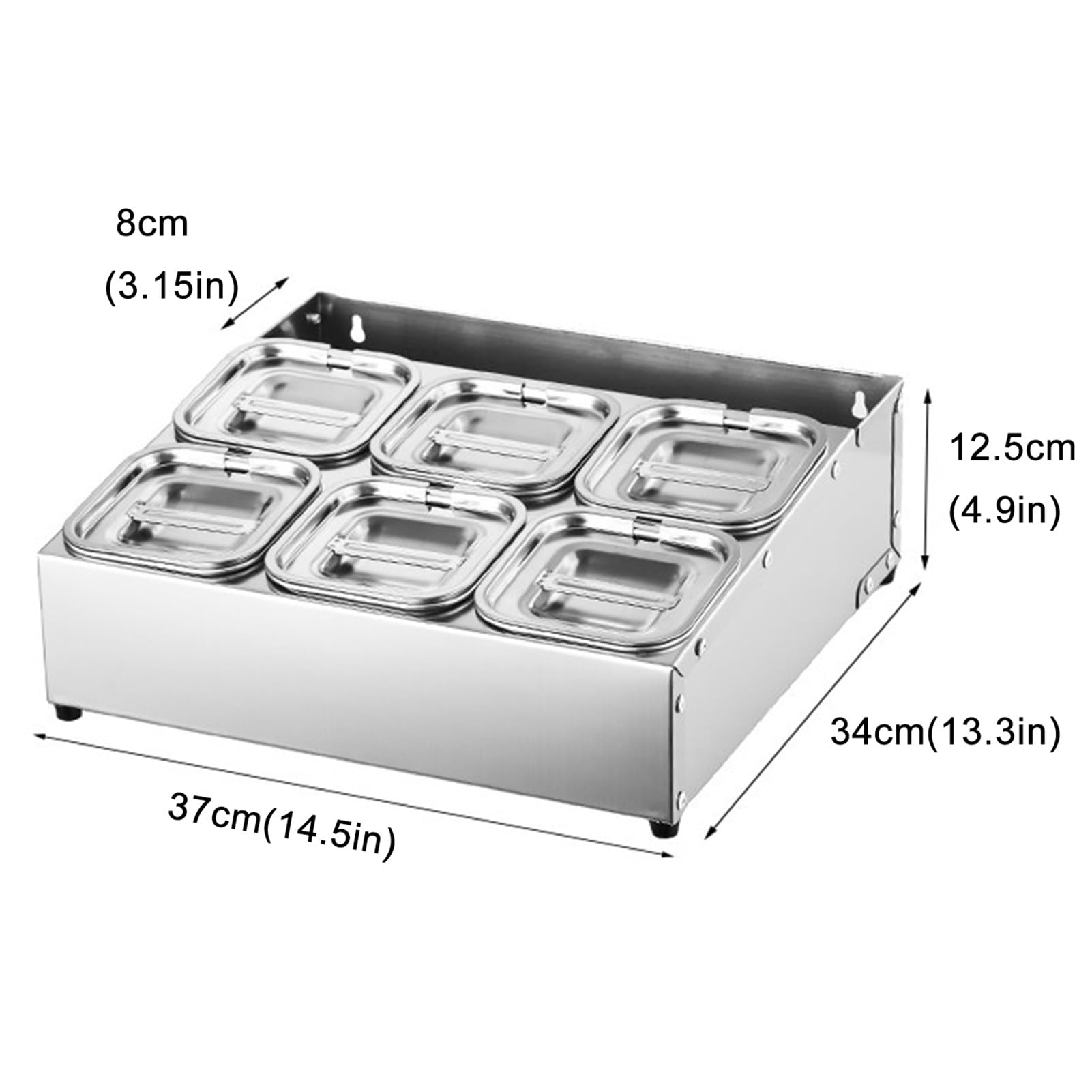 Caja de acero inoxidable para especias, bandeja para servir alimentos, estante para condimentos con tapa, organizador de condimentos para restaurantes y tiendas de alimentos