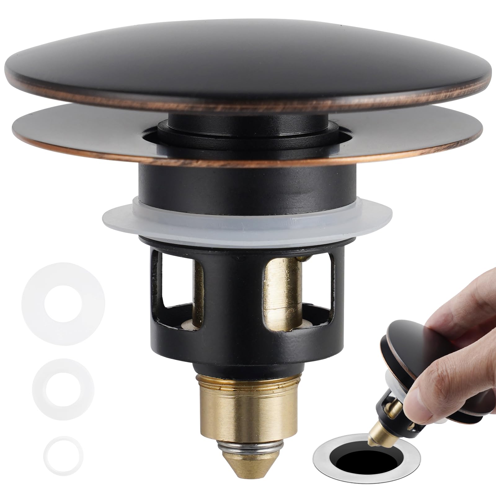 Universal Bathroom Sink Drain Strainer, Big Cover, Oil Rubbed Bronze