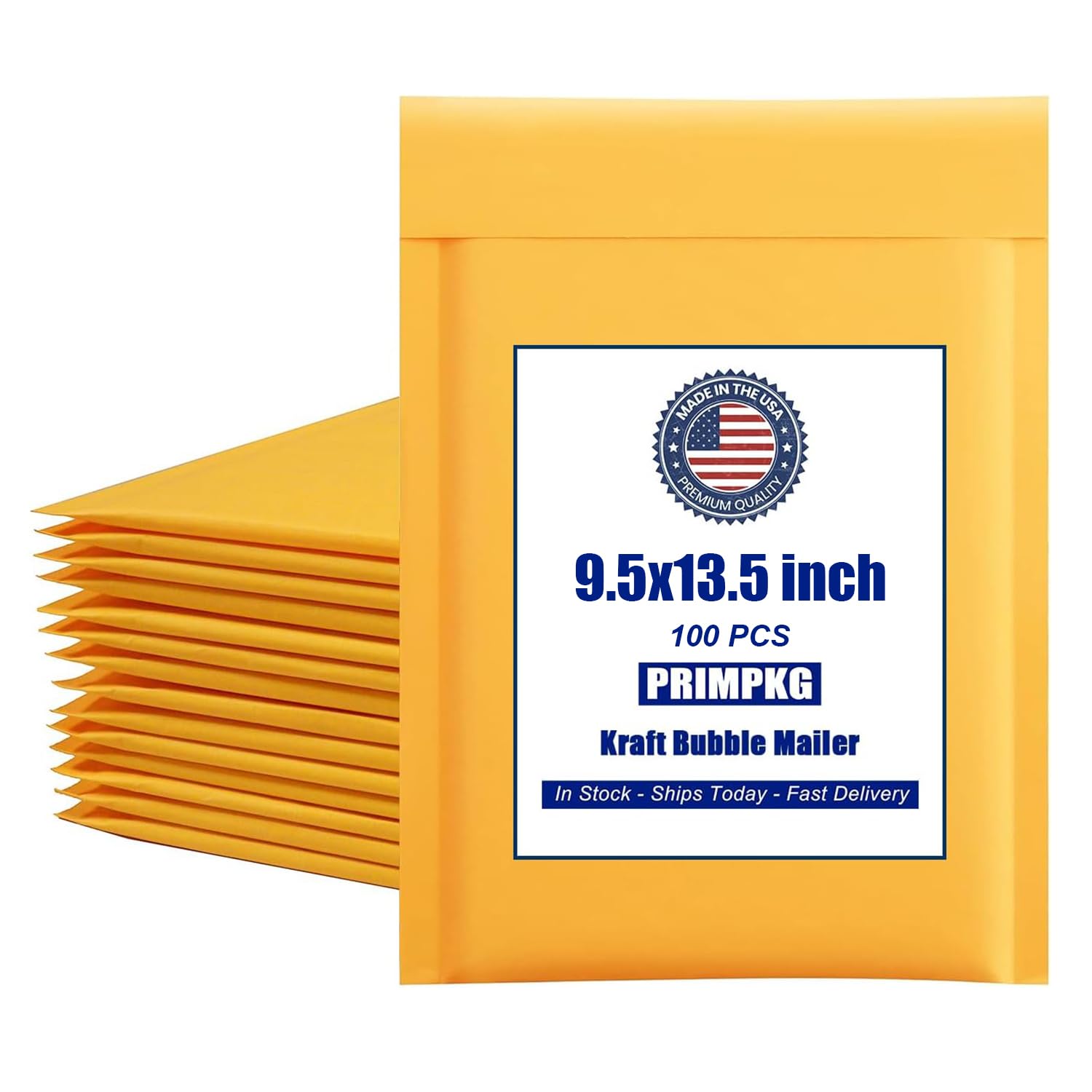 PRIMPKG Bubble Mailer Envelopes, 25 Pack Kraft Padded Envelopes, Large Bubble Mailers 9.5x13.5 Inch, Self-Seal Shipping Envelope, Tear-Resistant