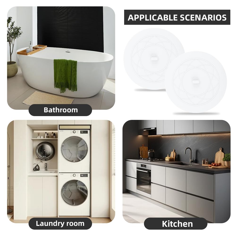 Tapón para bañera, 2 unidades, tapón de drenaje de bañera, tapón de drenaje de silicona grande de 6 pulgadas, tapón de pelo, cubierta de succión plana para accesorios de cocina, baño y lavandería