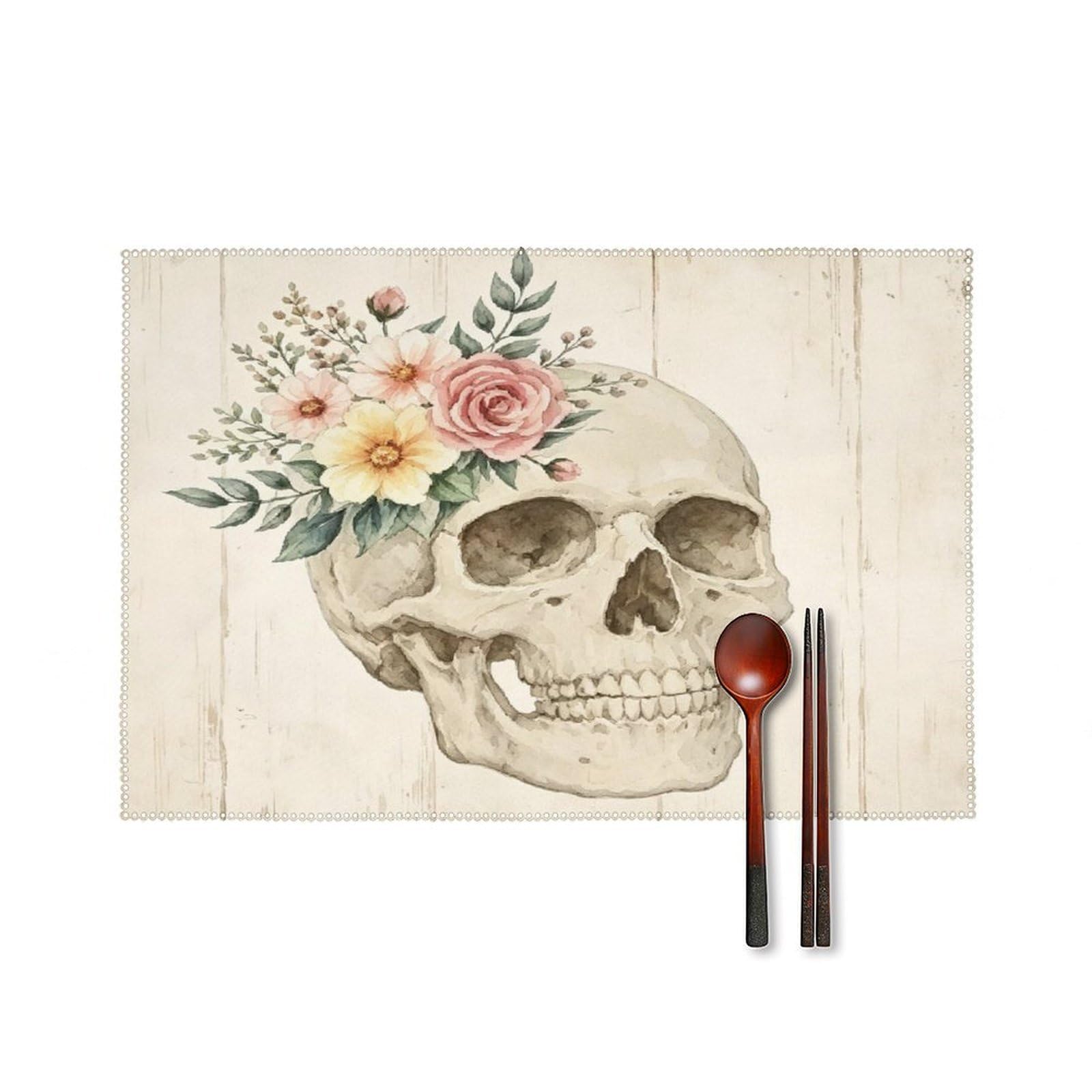 Fekiloot Style Vintage Skull Placemats Set Of 6,Table Mat