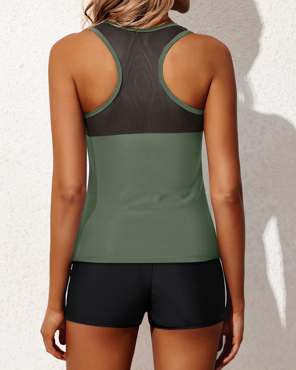 Yonique Tankini Swimsuits for Women with Shorts Athletic Two Piece Bathing Suits Racerback Tank Tops Swimwear Army Green M