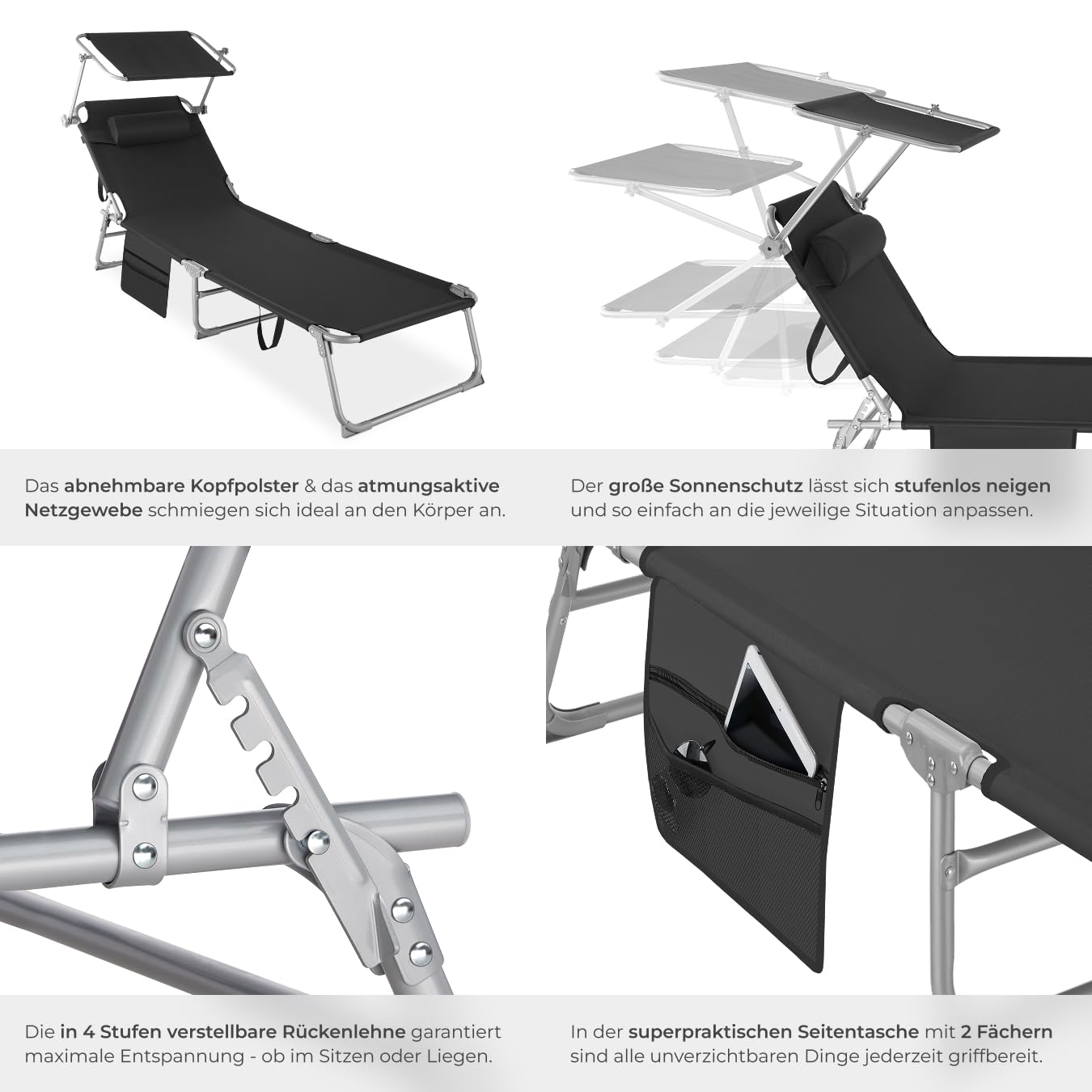Tectake® 2er Set Sonnenliege Klappbar Und Tragbar, Produktbild-Vorschau 3