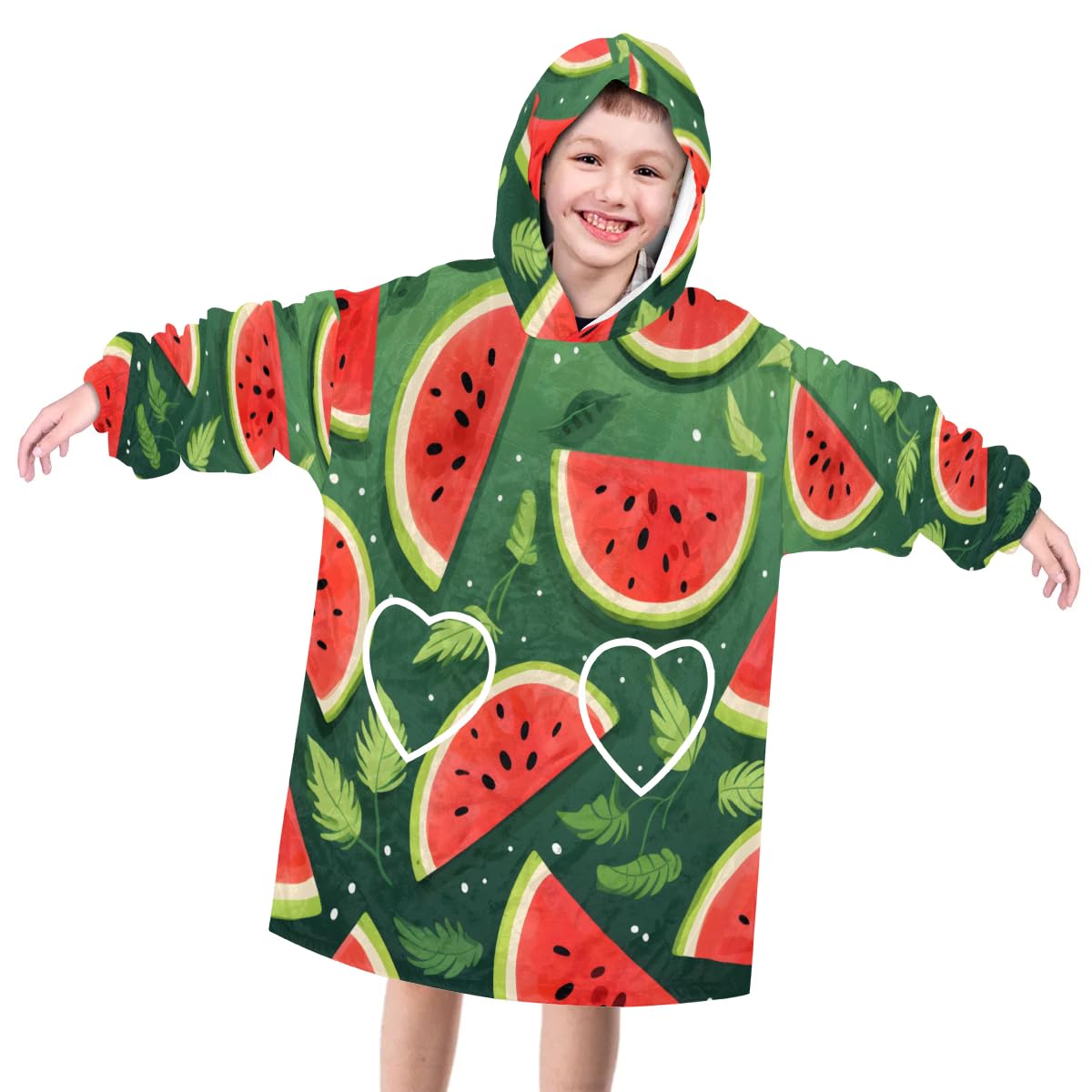 Pardick Wearable Blanket Hoodie for Kids, Colorful Watermelon Fleece Sweatshirt Blanket Oversized Blanket Sweatshirt with Pocket Flannel Warm Hooded Blanket 6-10 Year Old Girl Boy Gift, One Size
