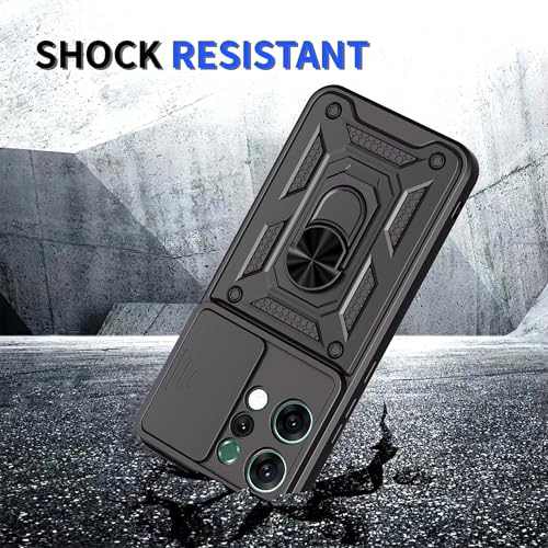 Image of SPAZY CASE Oppo Reno 14 Pro Back Cover | Heavy Duty Hybrid Case with 360 Degree Rotating Finger Ring Holder + Slider Shutter Camera Protection Case for Oppo Reno 14 Pro - Black