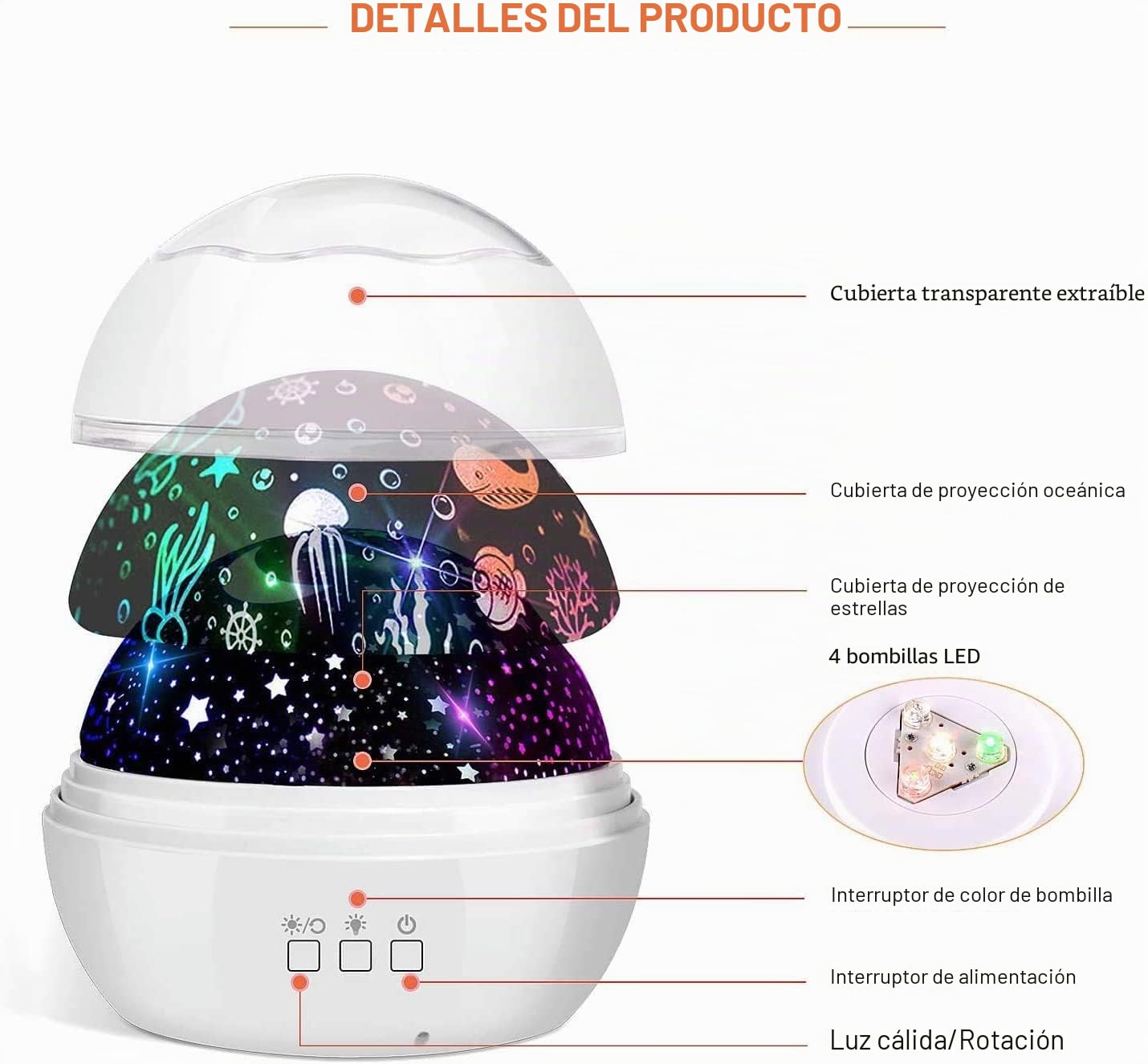 Proyector Estrellas, Luz Nocturna Infantil Giratorio 360 Proyector Bebe Techo Adultos Lampara Niños, Ideal para Habitación de Bebé/Fiesta