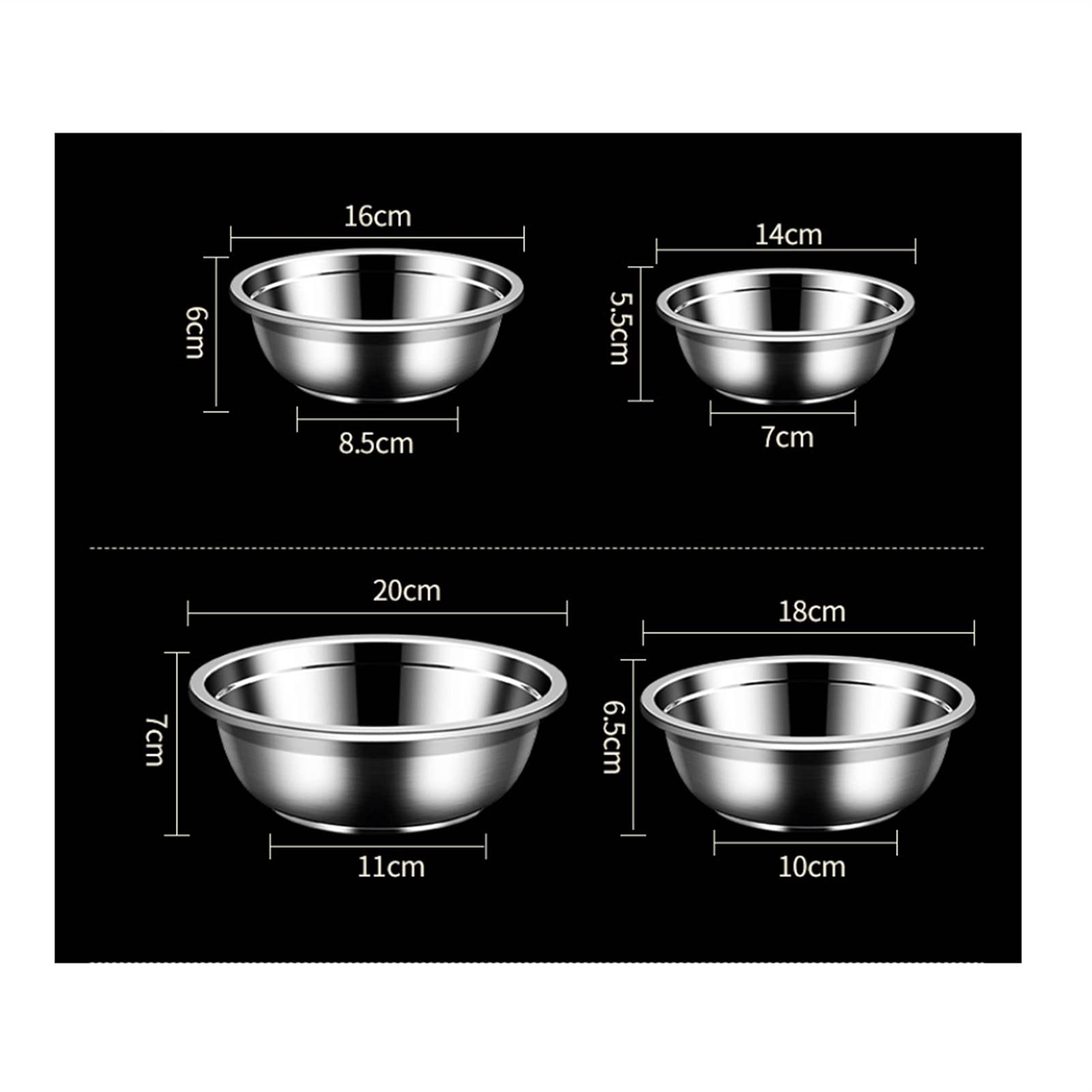 Juego de 6 Cuencos de Acero Inoxidable 304 para Mezclar y almacenar Alimentos en el hogar, el refrigerador y la Cocina