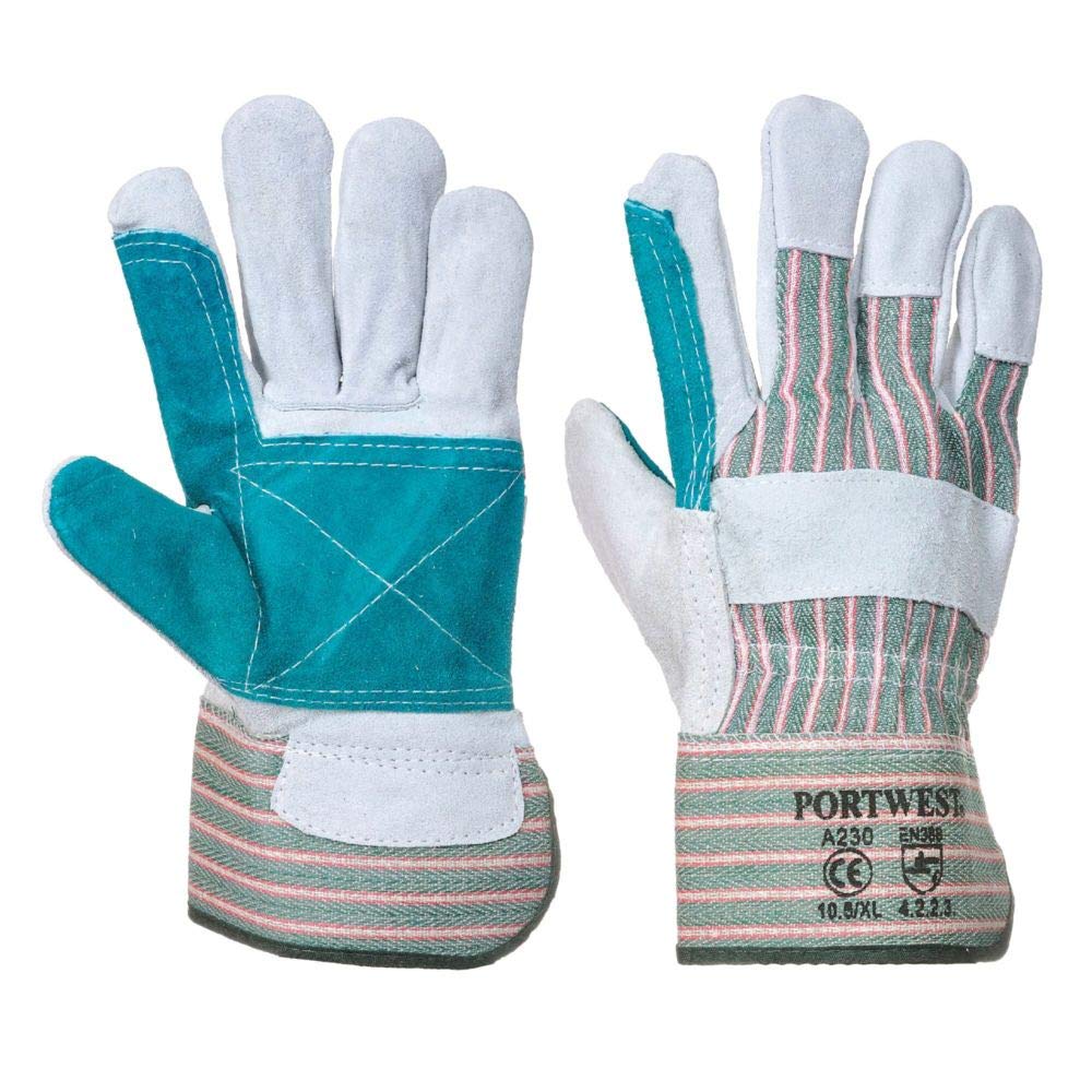 Portwest Double Palm Rigger Glove, Color: Chrome/Green, Size: XL, A210GRRXL