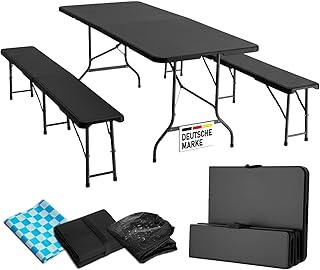 BRAST Bierzeltgarnitur Josef | 3er Set klappbar | 1x Tisch 180x74x74cm & 2X Sitzbank | für 10 Personen | 2 Varianten | inkl. Gratis Zubehör | Einrastsystem & Tragegriffe | Schwarz