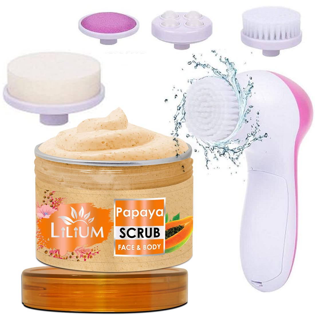 Lilium Papaya Face & Body Scrub & Multifunction 5in1 Massager (250g)-picture-51