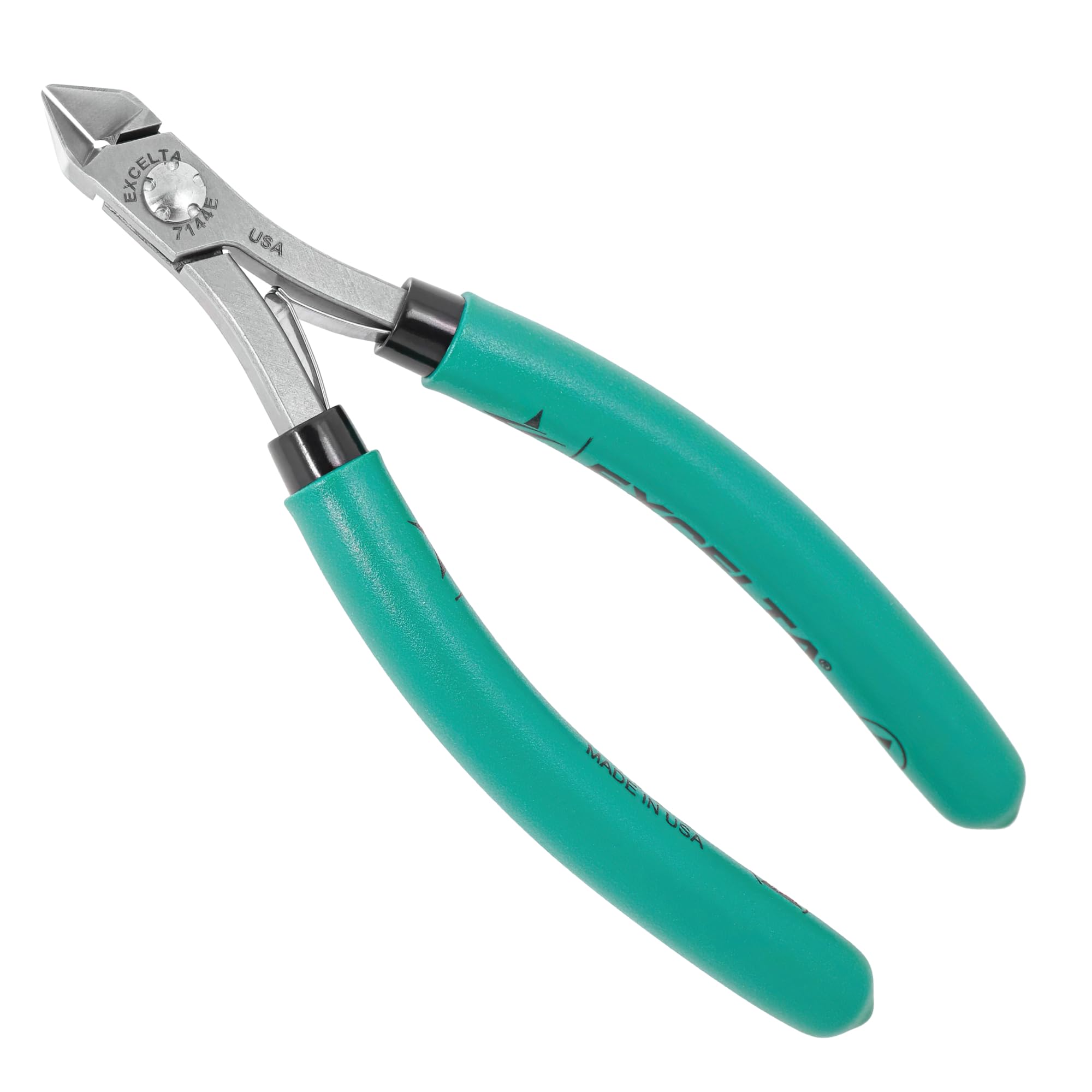 Excelta 7144E Medium Tapered Head Cutters, Lazer Line Optimum Flush Cutting Tool, 5.75" Carbon Tool Steel Precision Wire Cutter, Cushioned Foam Grip, CNC Machined, Made in USA, Elite