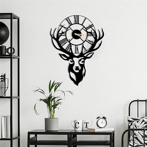 Miniatura 4 de Reloj de pared de metal con cabeza de ciervo de 26 x 20 pulgadas, reloj de vida silvestre, cuarzo silencioso sin tictac, diseño industrial vintage
