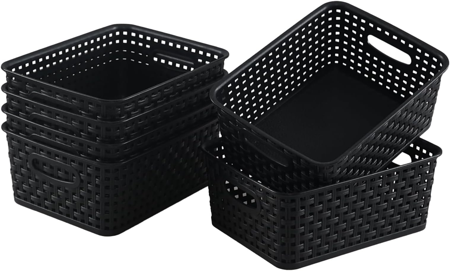 Amazon.com - Lasbily 6-Pack Plastic Storage Basket, Woven Shelf Basket with Cut Out Handle ...